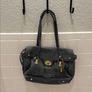 2008 Coach Hampton Lindsay Slate Blue Leather Large Satchel Bag